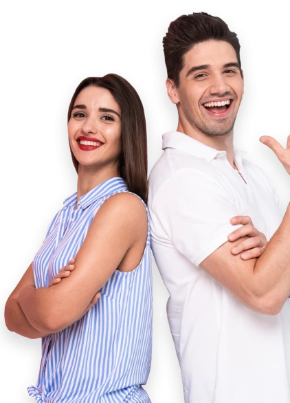 A women and man smiling